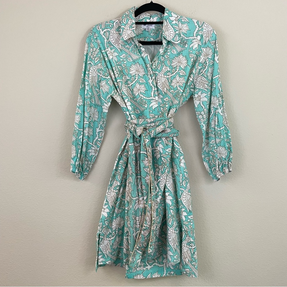Holly Shae Blue Floral Paisley Cotton Shift Tunic Dress Resortwear One Size